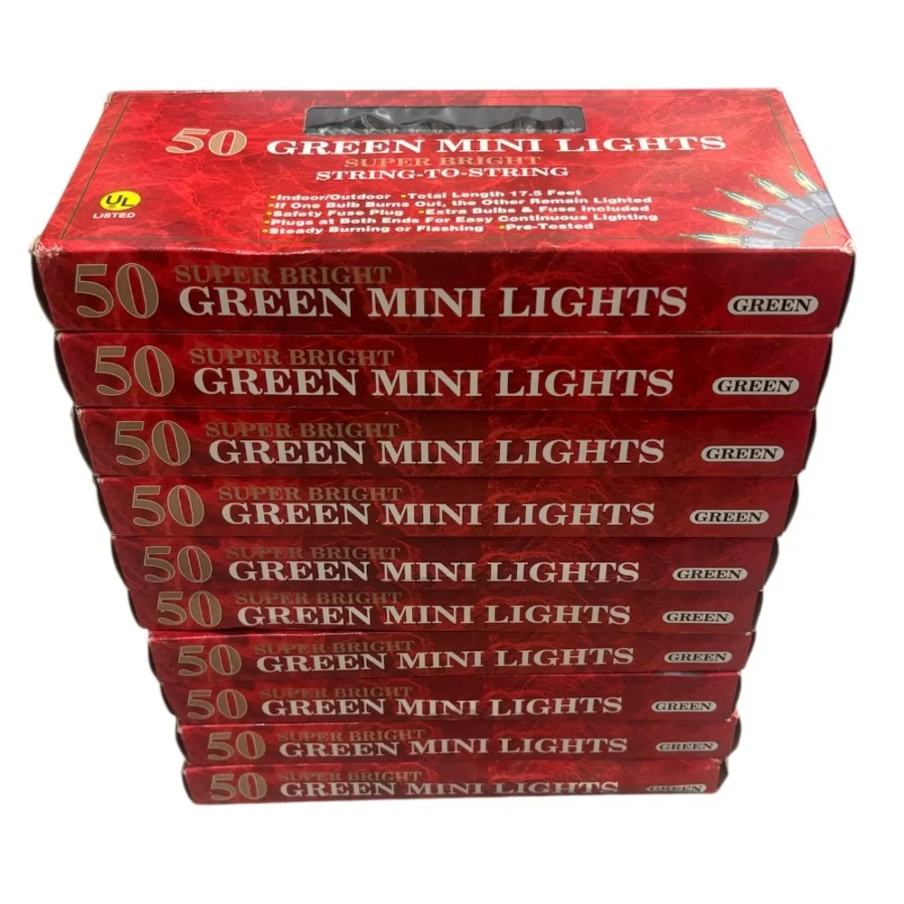 Mini Christmas String Lights Bundle Indoor Outdoor 50 Lights Green Bulb and Wire